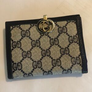 Gucci GG Web canvas logo & black leather bifold wallet with Brass interl…